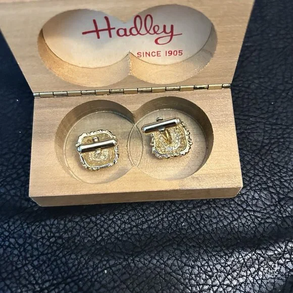 Vintage HADLEY STERLING Etched Gold Nuggets Cufflinks Signed Sterling Cufflinks